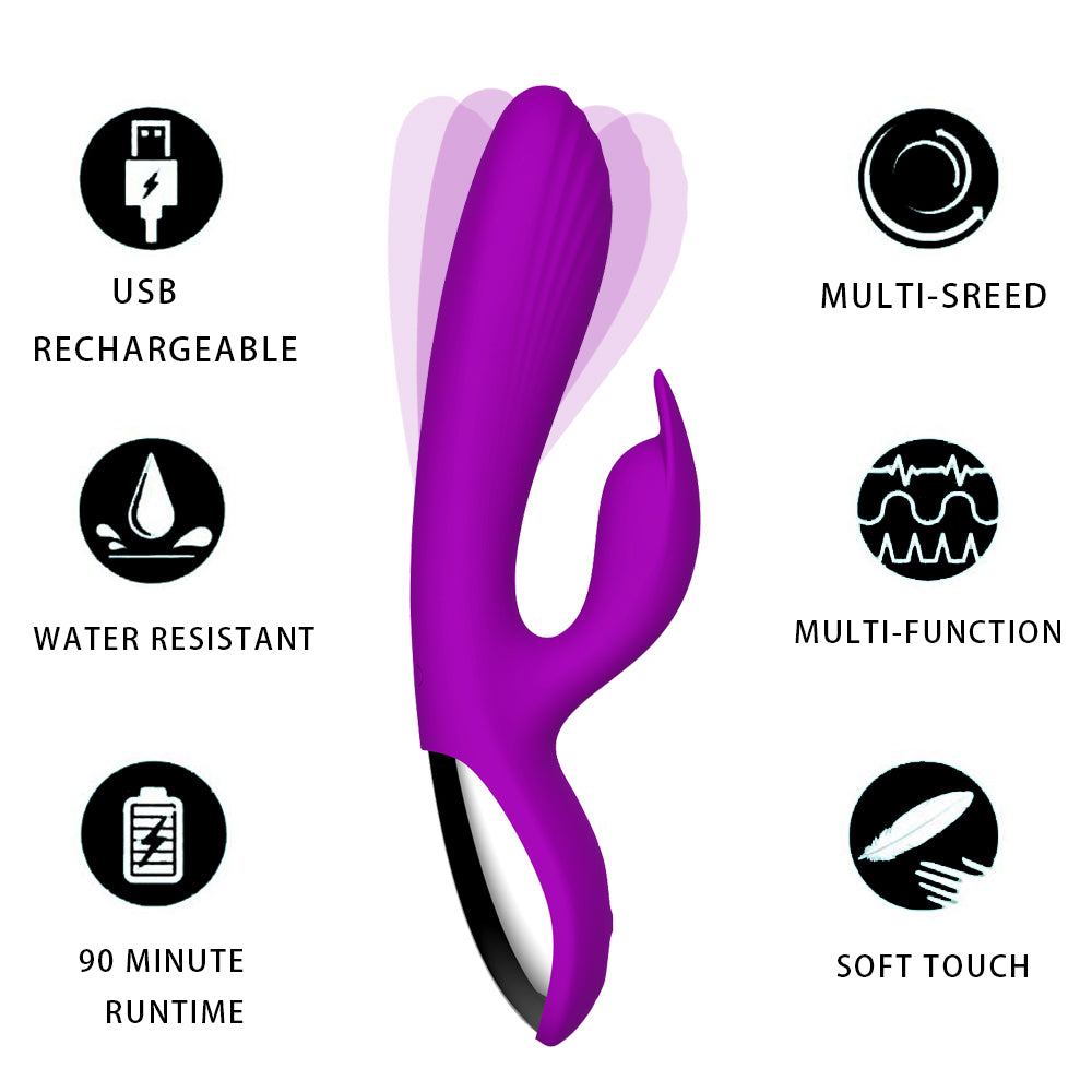 Purple - Rabbit Vibrator with Tickler