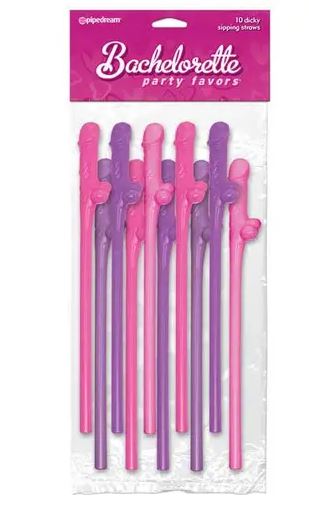 Bachelorette Party Favours - Coloured Dicky Sippy - Straws 10 pack